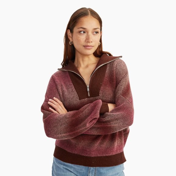Naadam Merino Cashmere Space Dye Quarter Zip Sweater - Picture 2 of 12